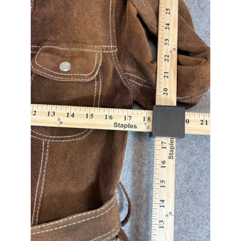 VTG Suede Leather Coat Belted Western Jacket Women Small Brown Cowgirl Boho 70s - Picture 5 of 8
